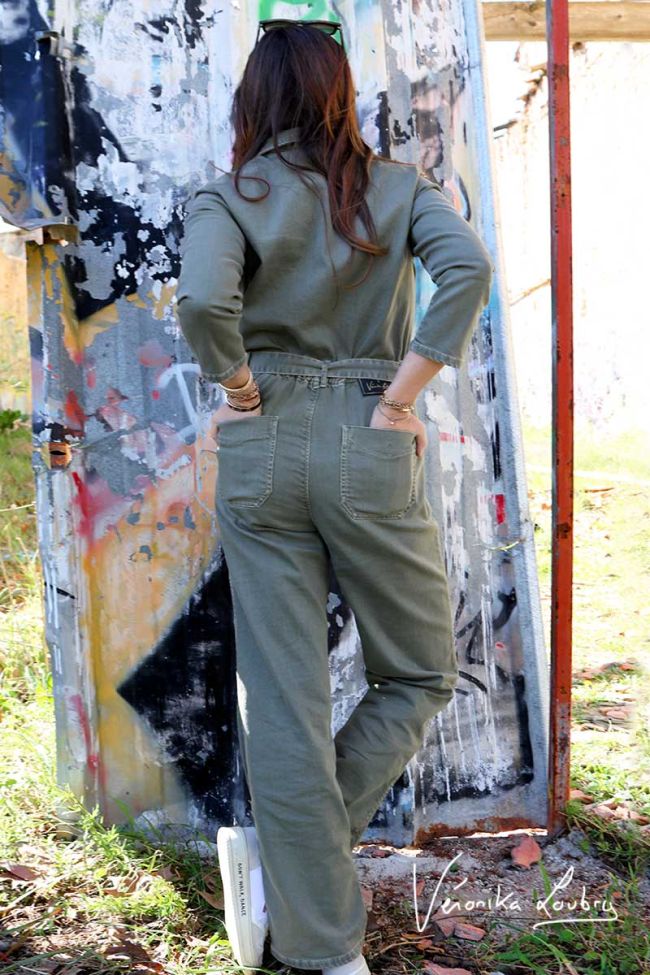 Khaki Lucette jumpsuit by Véronika Loubry