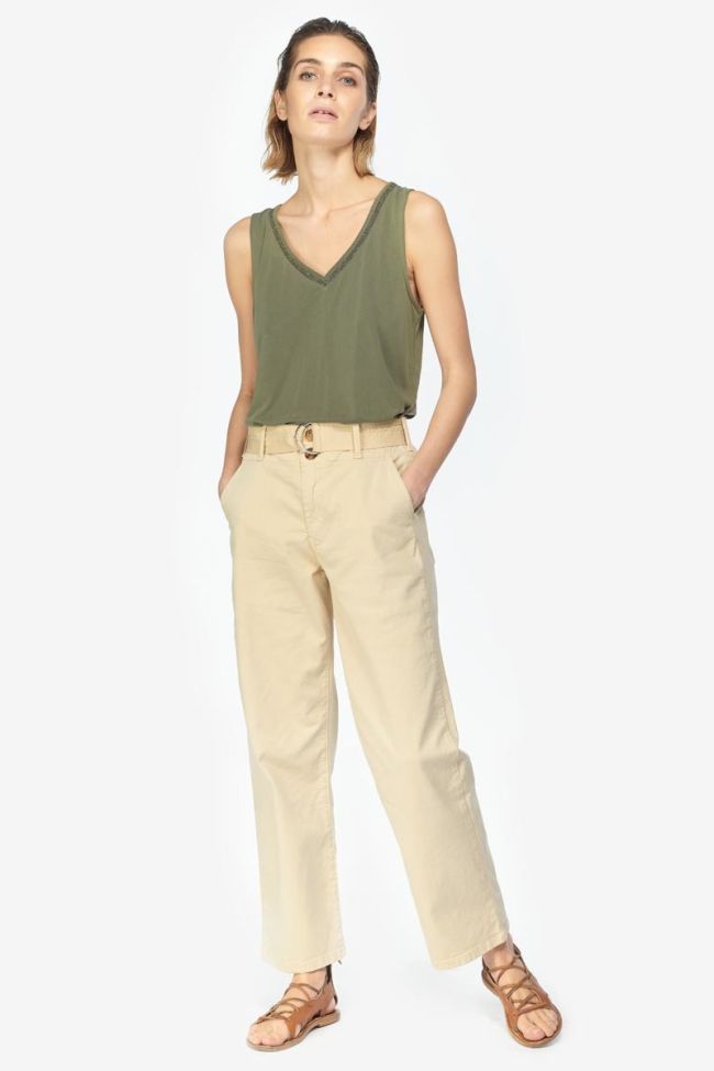 Beige Serena high waisted chino trousers