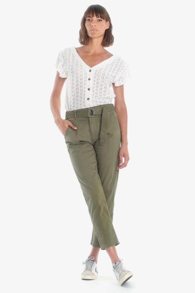 Khaki Serena high waisted chino trousers
