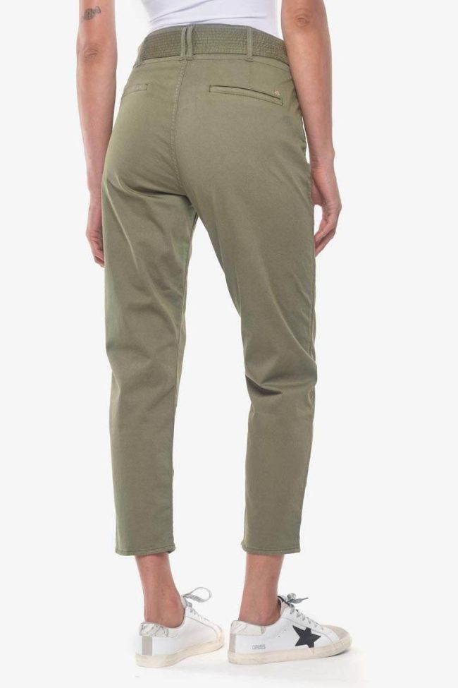 Khaki Serena high waisted chino trousers