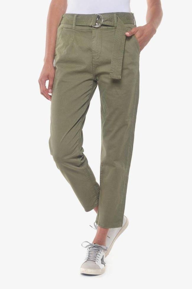 Khaki Serena high waisted chino trousers