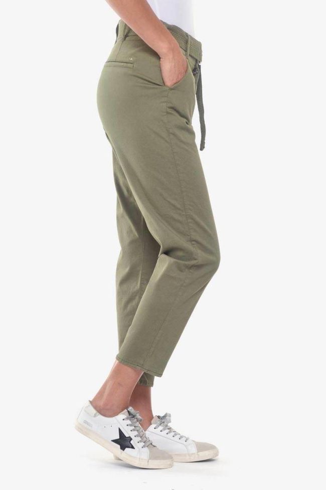 Khaki Serena high waisted chino trousers