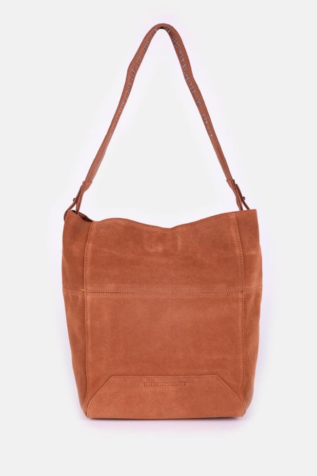 Camel Bali suede leather bucket bag