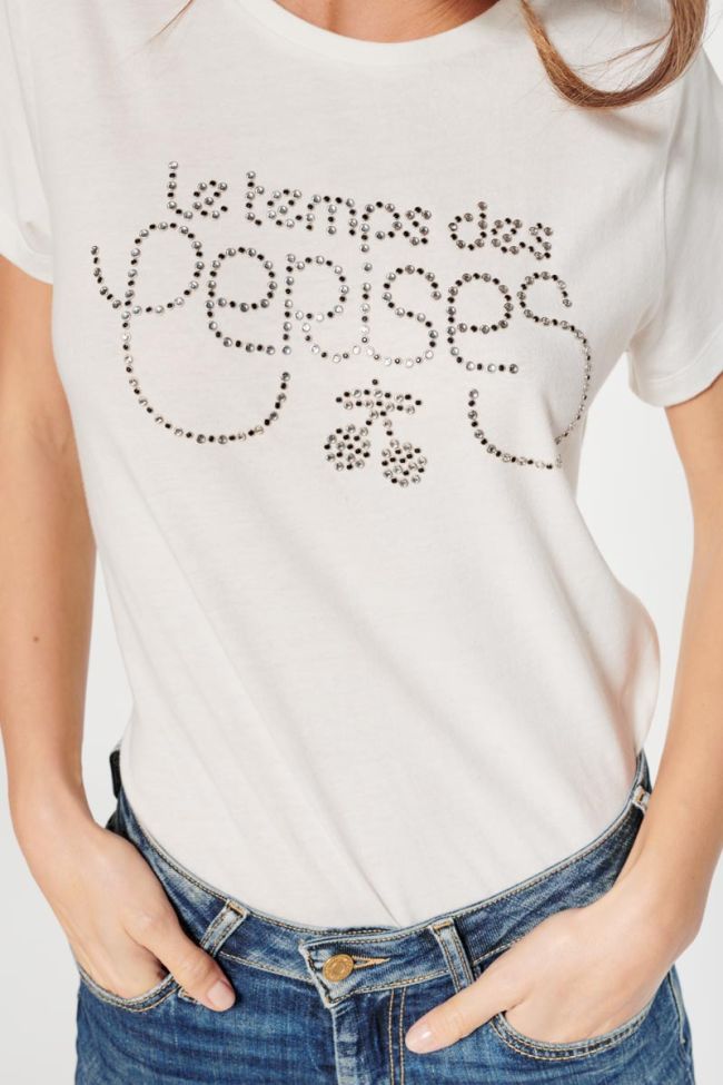 Cream rhinestone Diamond t-shirt