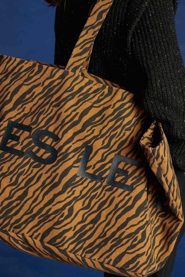 Brown zebra Dory canvas bag