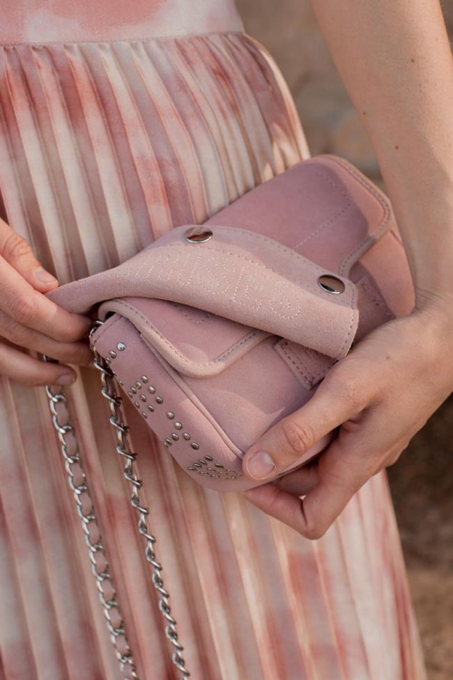 Powdery pink Klelia suede leather bag