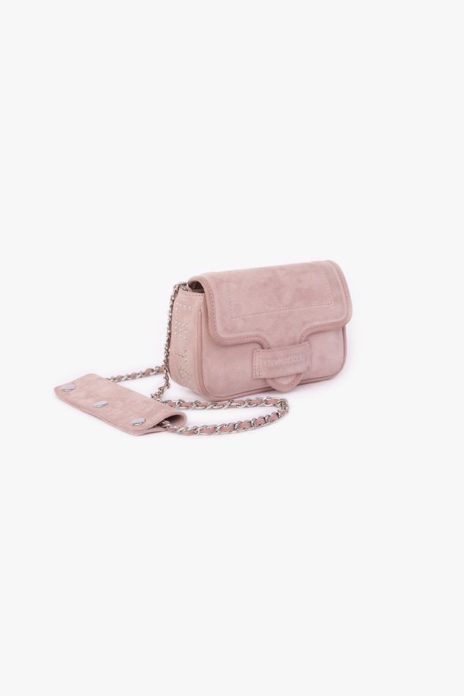 Powdery pink Klelia suede leather bag
