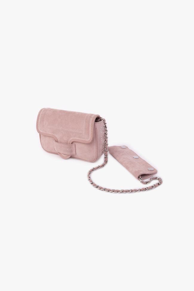 Powdery pink Klelia suede leather bag