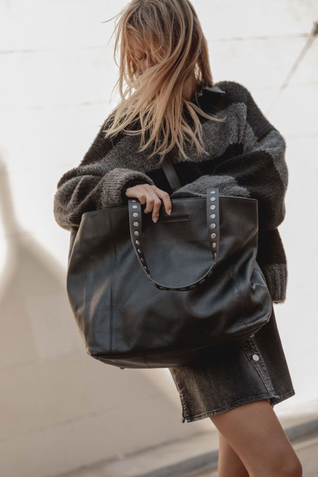 Micky tote bag in black grained leather