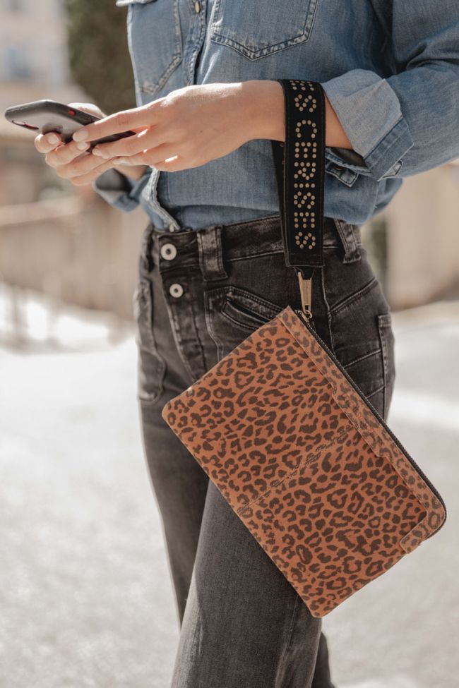 Leopard suede Oria clutch bag