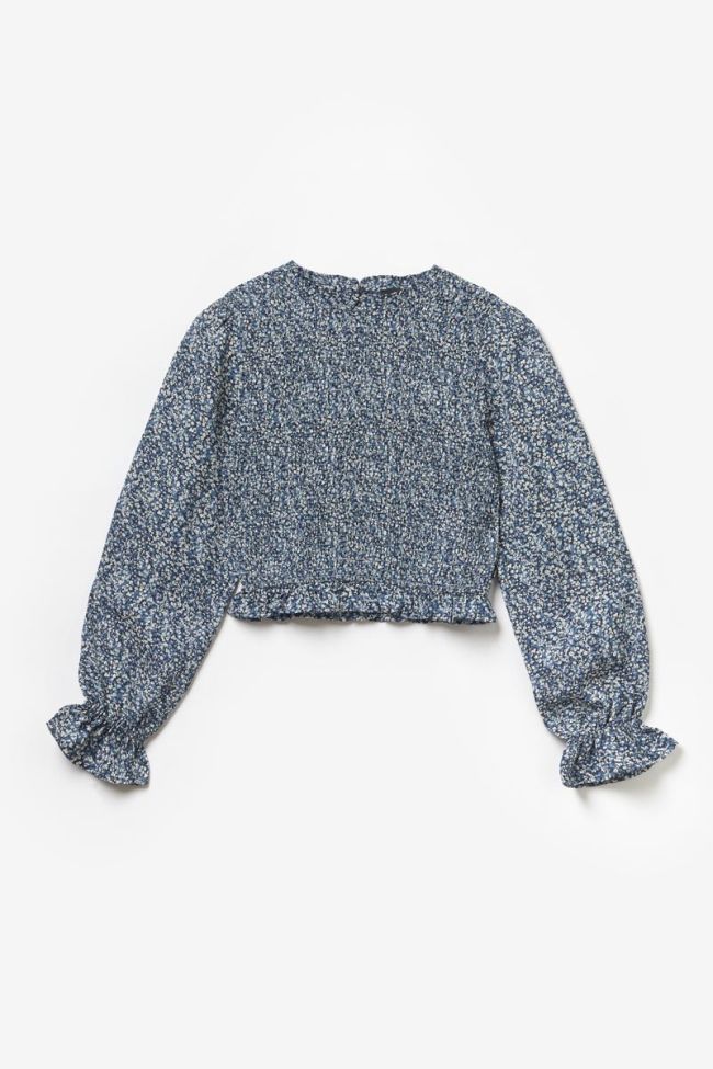 Blue floral Sangi cropped blouse