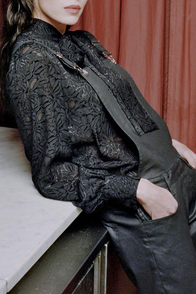 Black coated denim Ali overalls