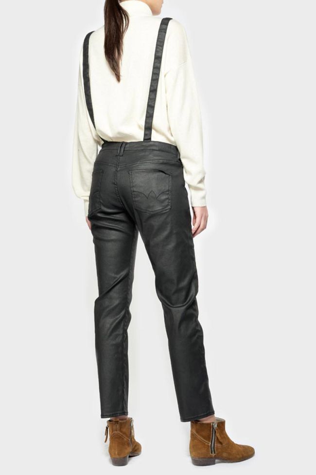 Black coated denim Ali overalls