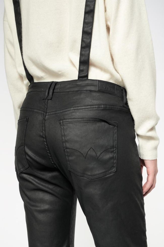 Black coated denim Ali overalls