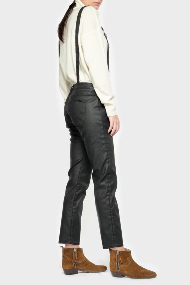 Black coated denim Ali overalls