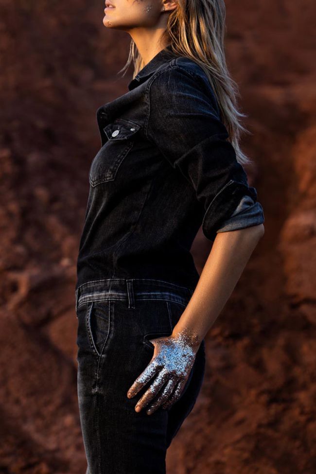 Black denim Sena jumpsuit