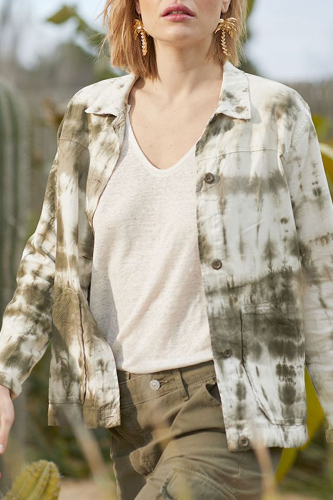 Khaki Aurora tie-dye denim jacket