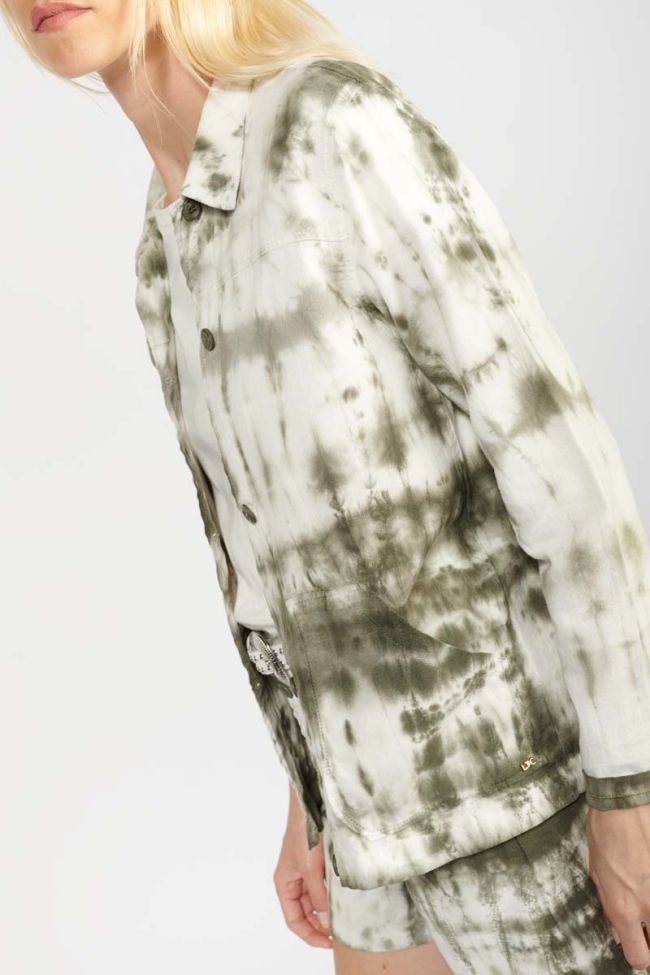 Khaki Aurora tie-dye denim jacket