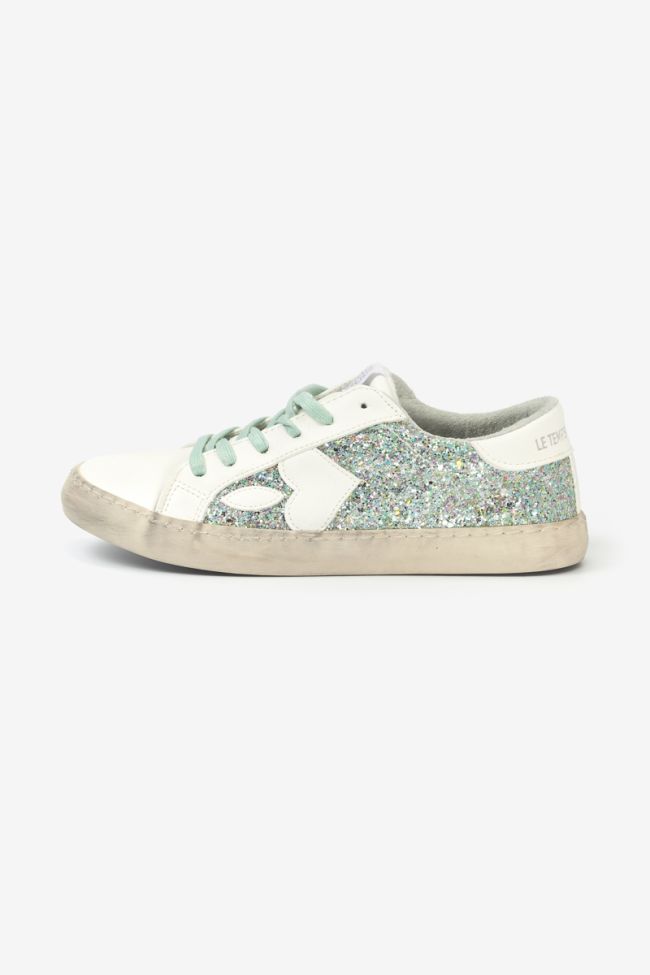 White Austin sneakers with blue-grey sequins