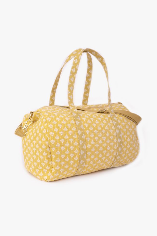 Yellow Lisia weekend bag with floral pattern