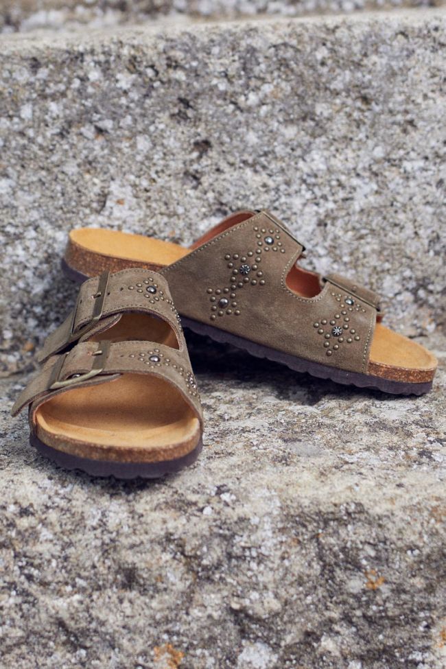 Khaki Naomie studded mules