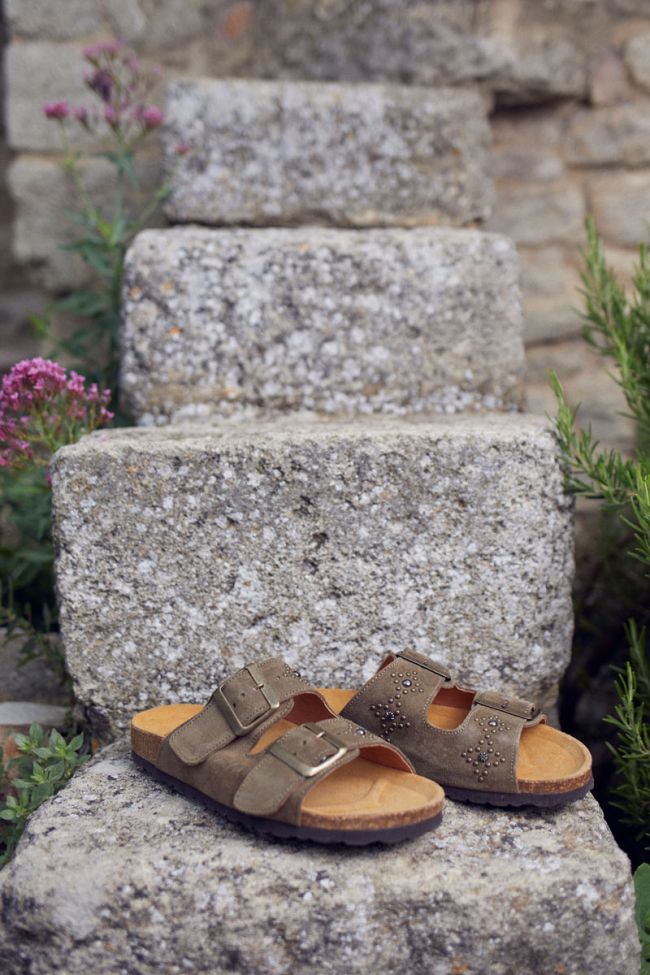 Khaki Naomie studded mules