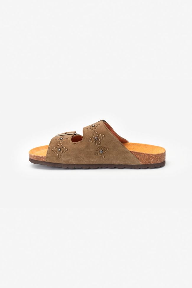 Khaki Naomie studded mules