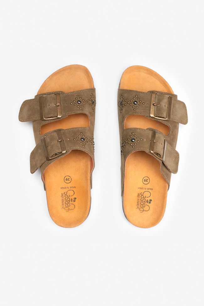 Khaki Naomie studded mules