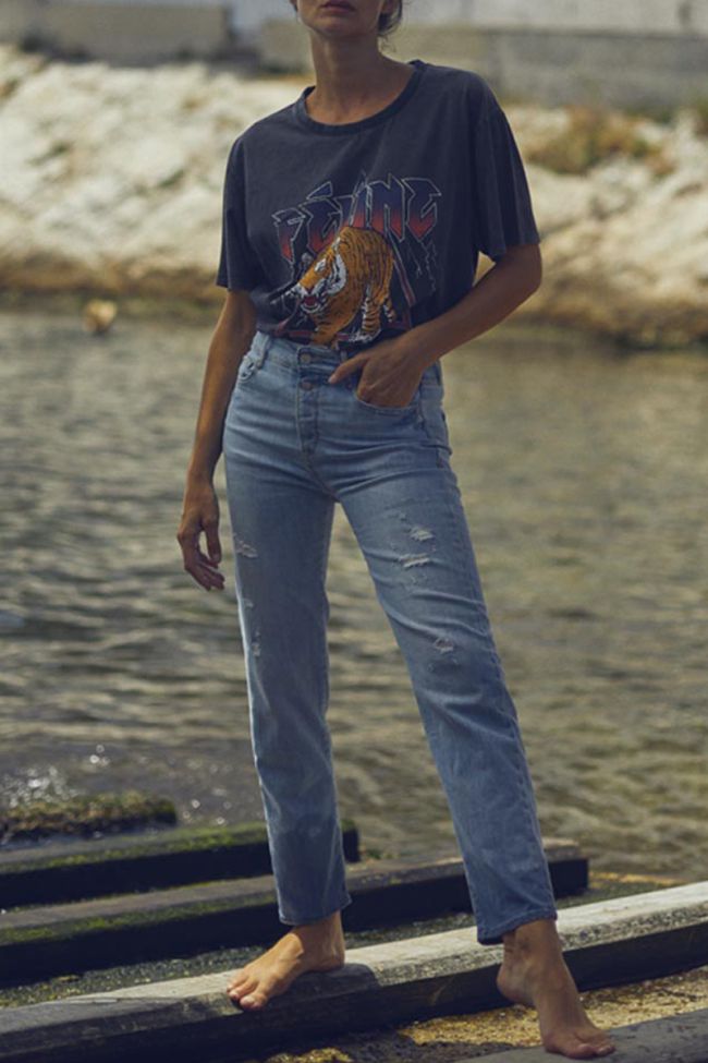 Jeans 400/18 mom Basic high waist 7/8th destroy blue N°4