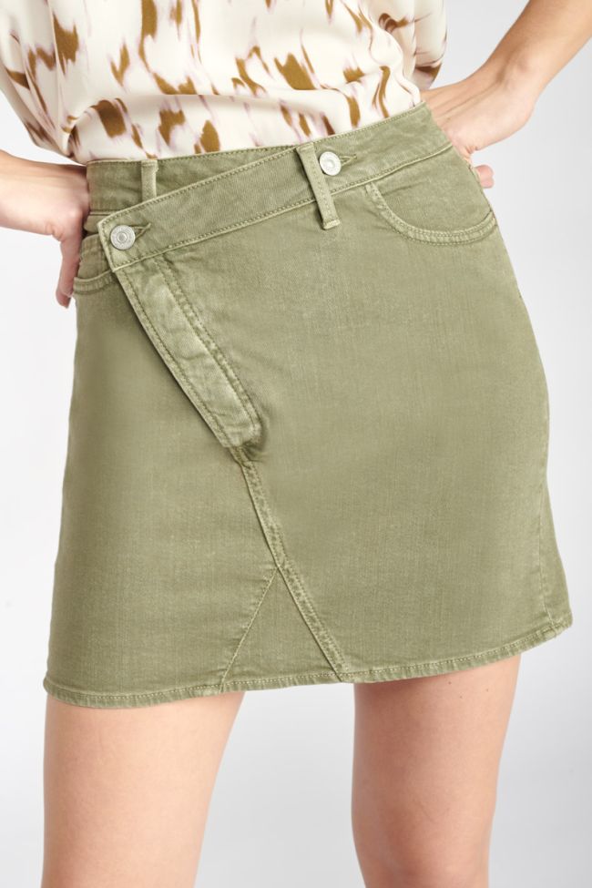 Alofi khaki denim skirt with asymmetric fastening