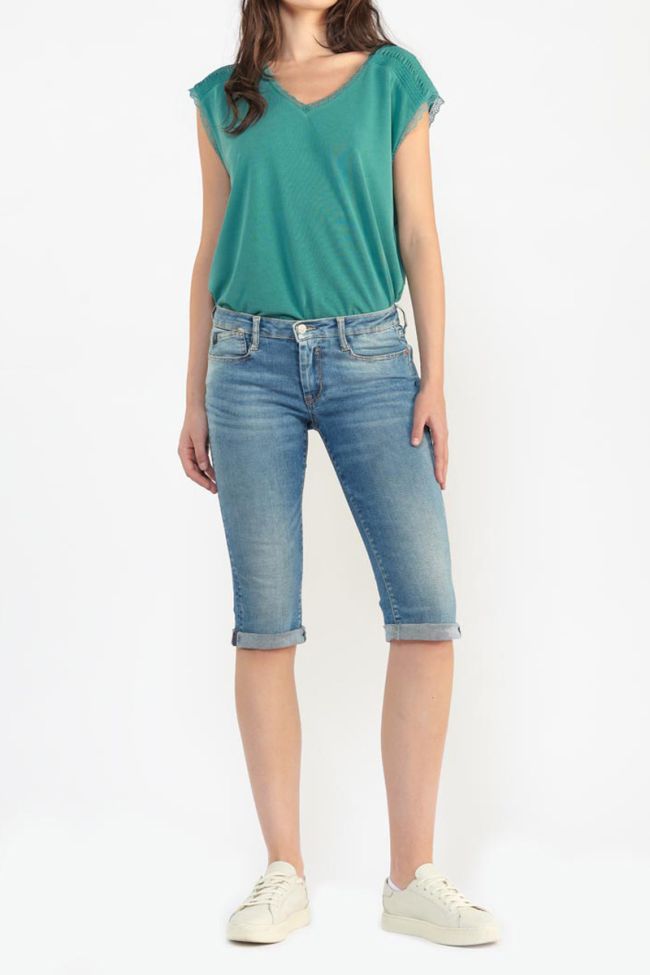 Faded blue denim Mandy capri pants