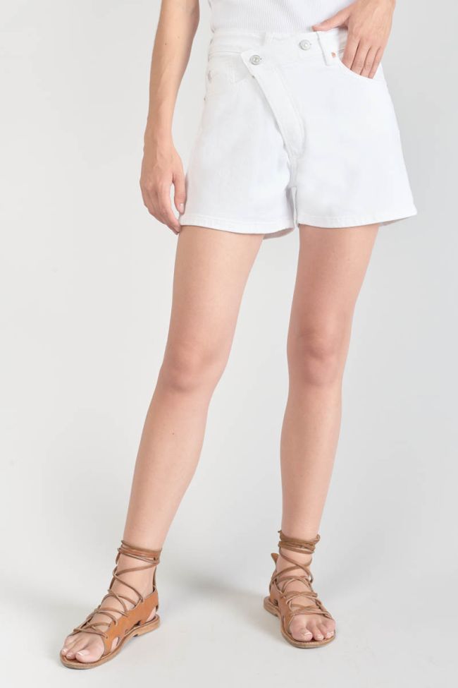 White denim Mosta shorts with asymmetric fastening
