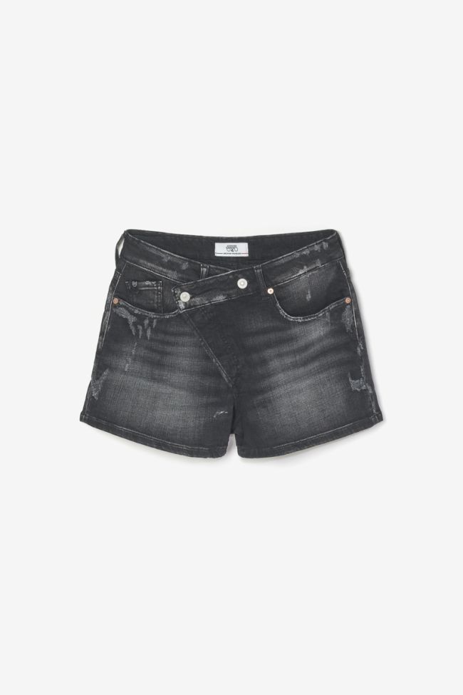 Black denim Mosta shorts with asymmetric fastening