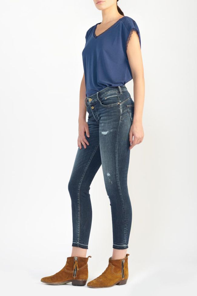 Jeans pulp slim Visby taille haute 7/8ème destroy bleu N°1