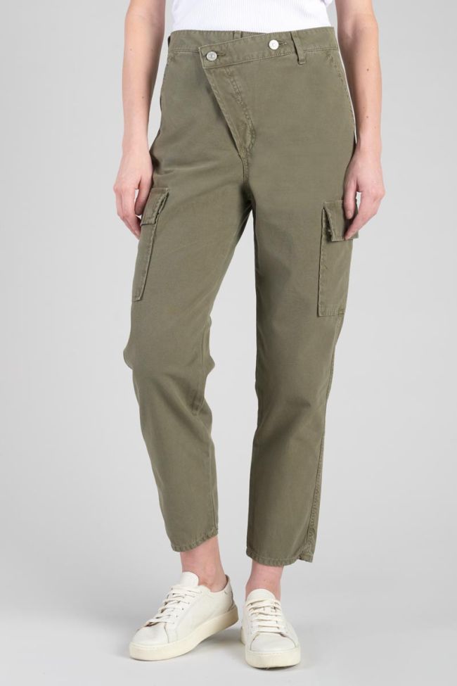 Dark khaki Cosy Army trousers with asymmetric fastening