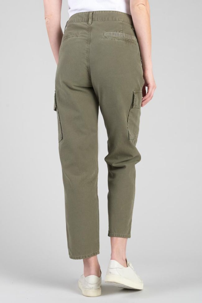 Dark khaki Cosy Army trousers with asymmetric fastening