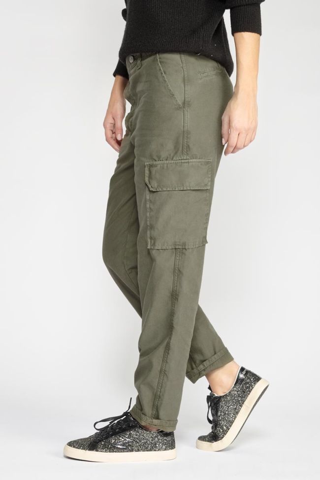 Khaki Cosy Army trousers with asymmetric fastening