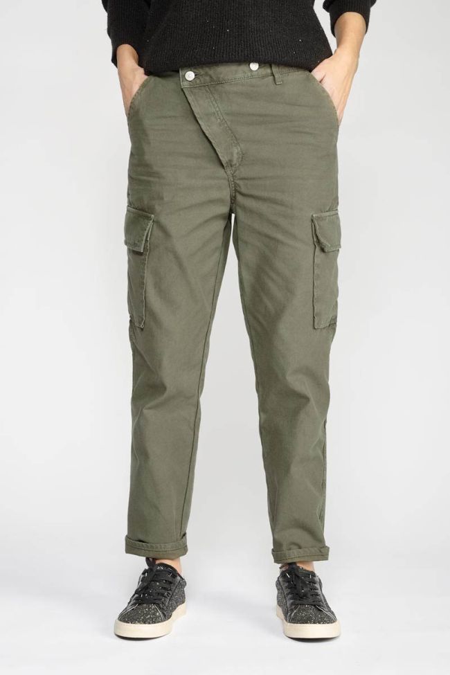 Khaki Cosy Army trousers with asymmetric fastening