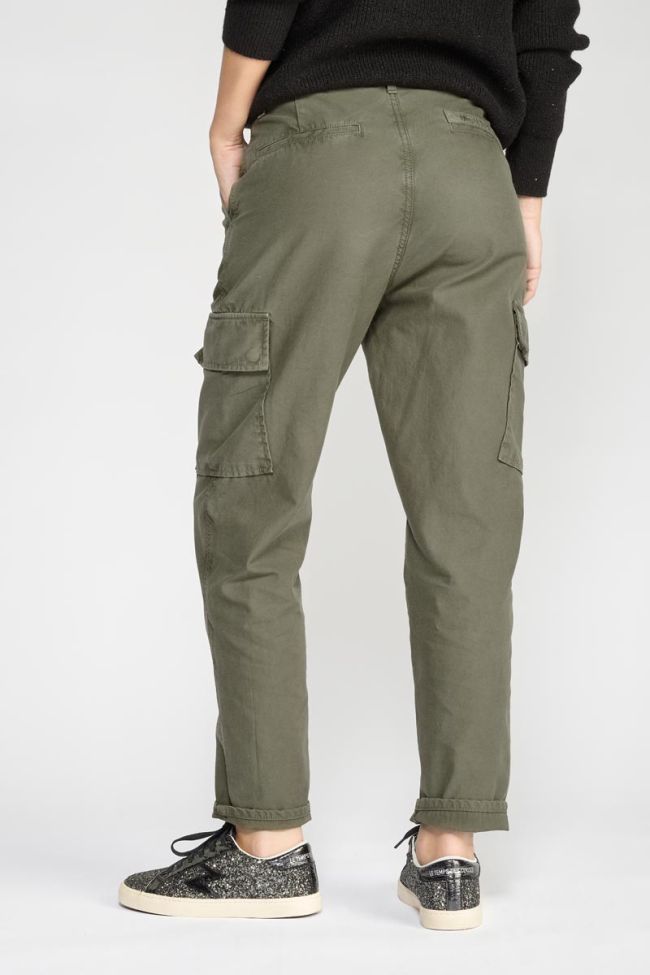 Khaki Cosy Army trousers with asymmetric fastening