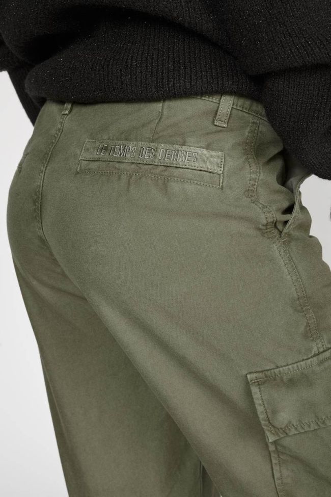 Khaki Cosy Army trousers with asymmetric fastening