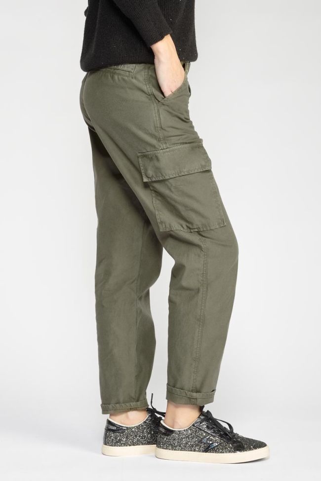 Khaki Cosy Army trousers with asymmetric fastening