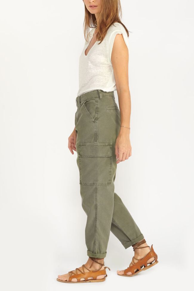 Khaki Cosy Army trousers with asymmetric fastening