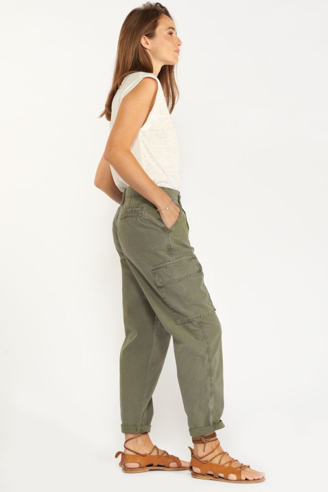 Khaki Cosy Army trousers with asymmetric fastening