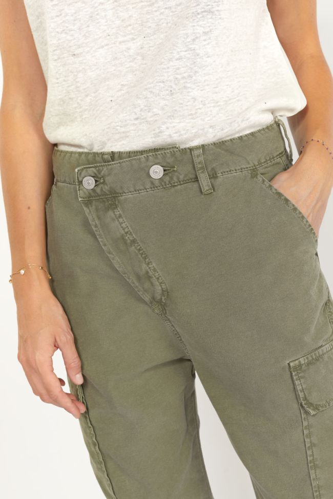 Khaki Cosy Army trousers with asymmetric fastening