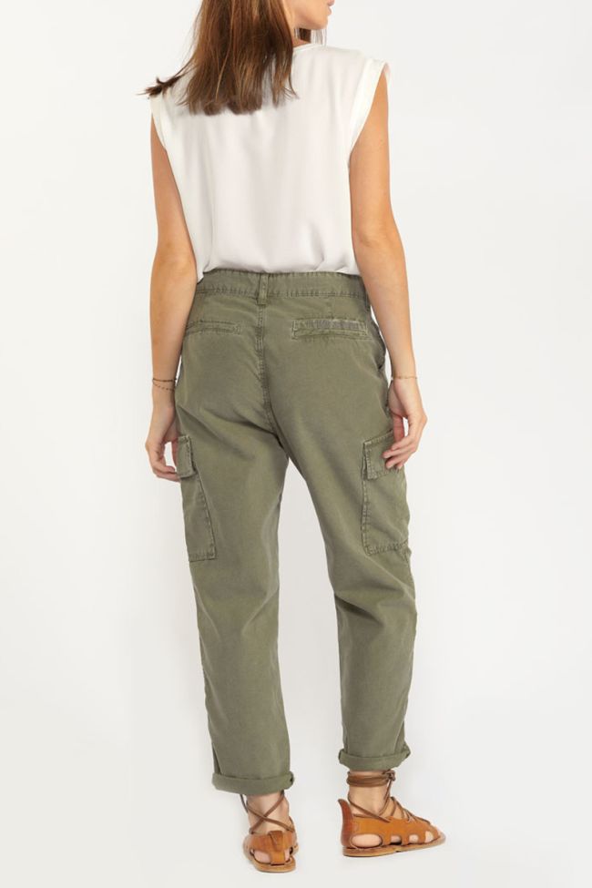 Khaki Cosy Army trousers with asymmetric fastening