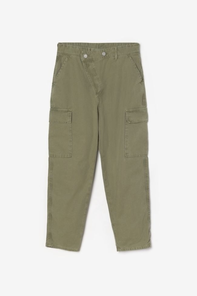Khaki Cosy Army trousers with asymmetric fastening