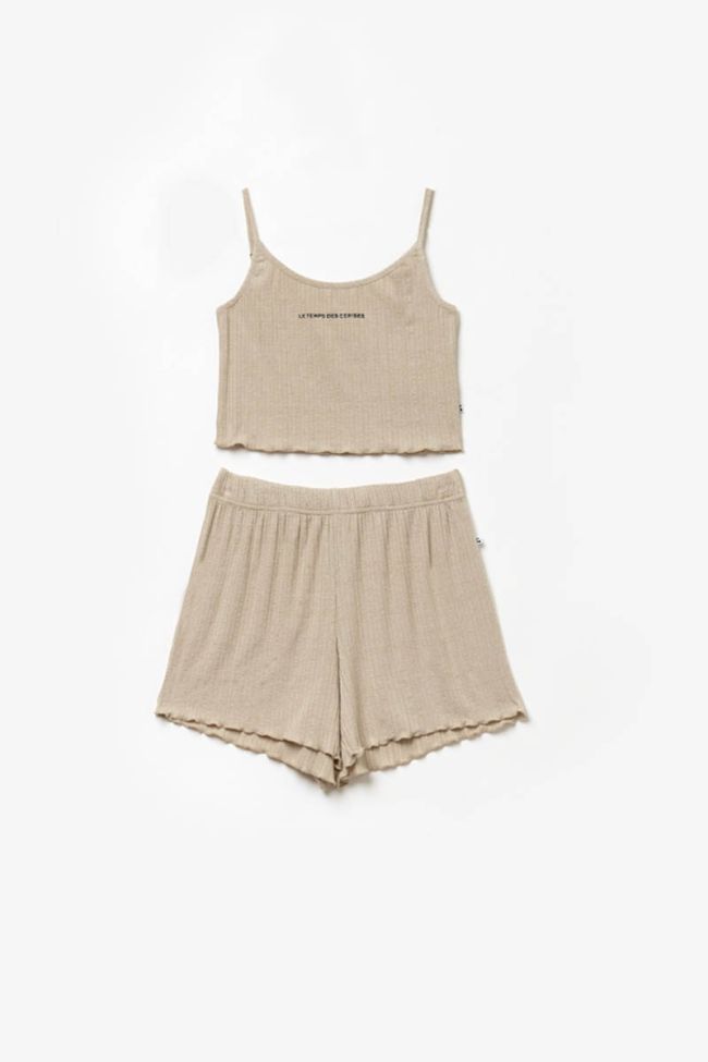 Beige Santagi crop top and shorts set