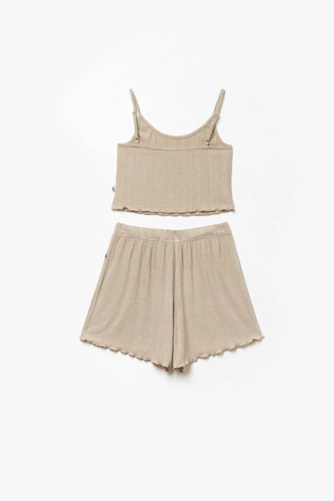Beige Santagi crop top and shorts set