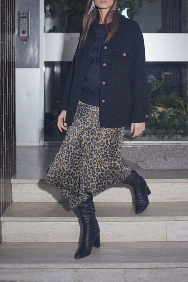 Long khaki leopard print Alexine skirt