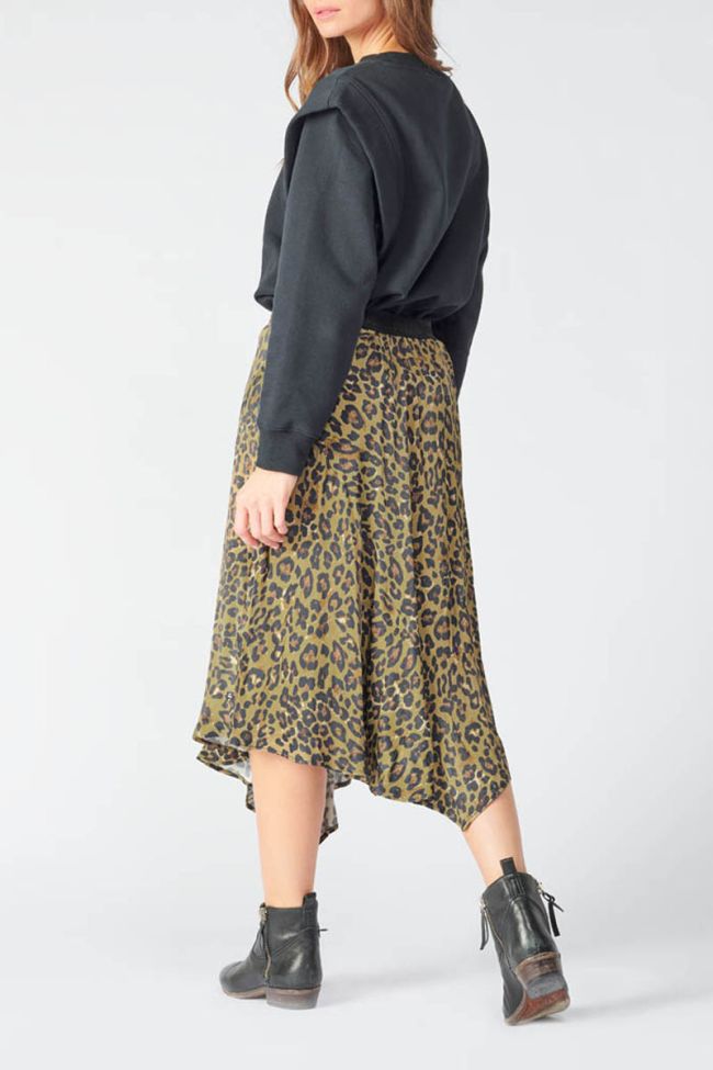 Long khaki leopard print Alexine skirt